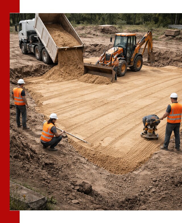 Устройство песчаной подушки для фундаментов и дорог в Саянске